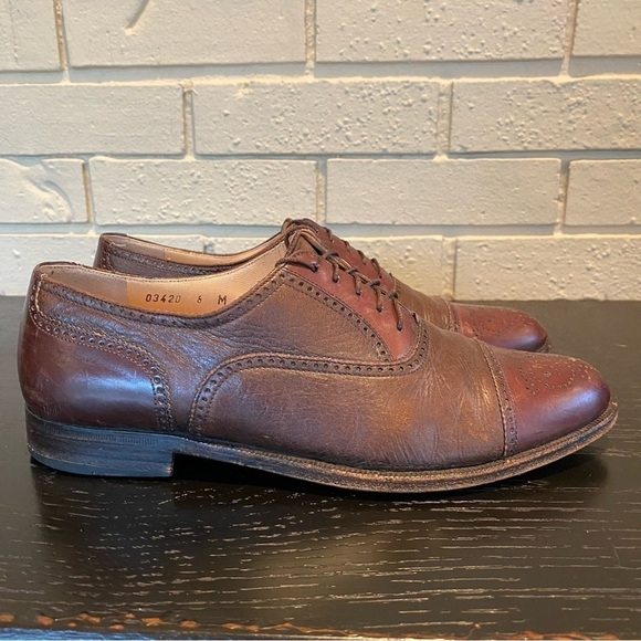 Bruno Magli Charles Brown Leather Oxford Shoes Cap Toe Brogue Men's Size 8 M - Picture 3 of 7